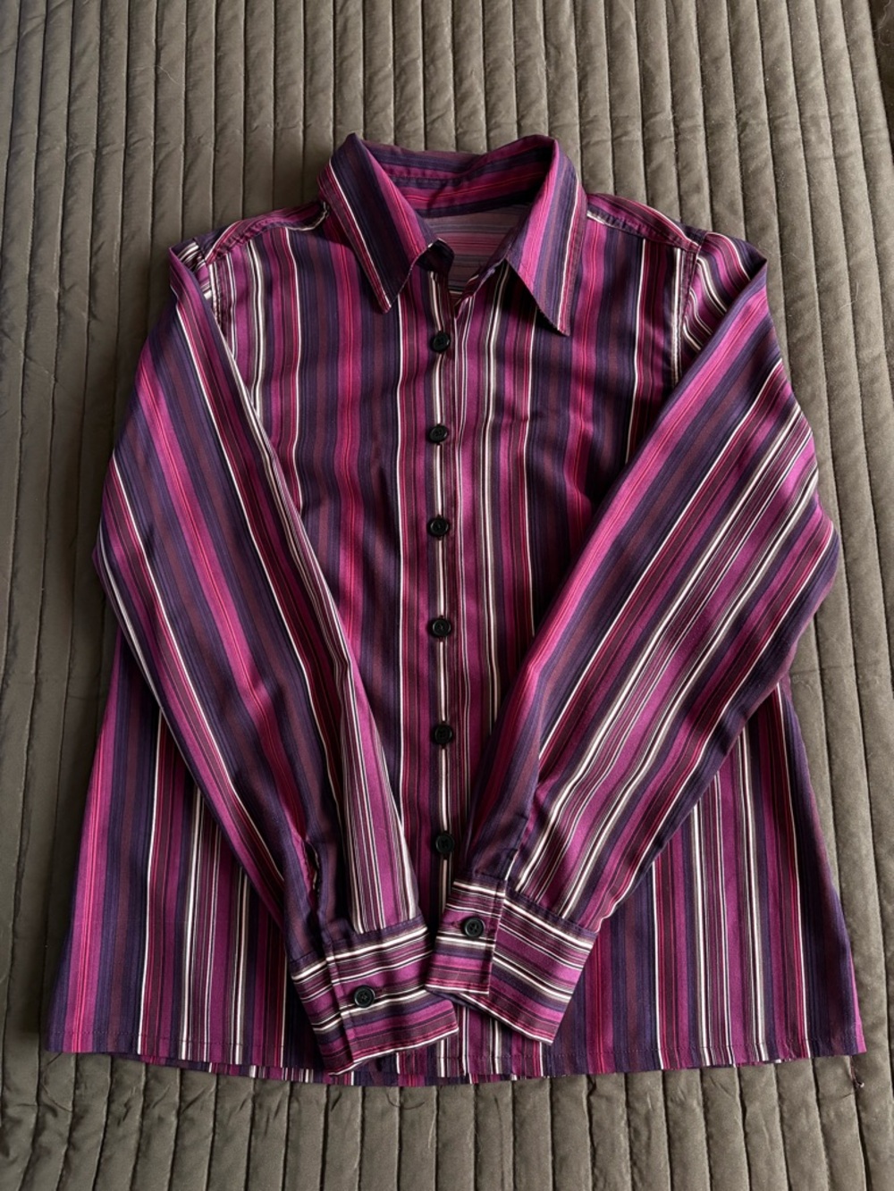 Striped Button-Up Shirt in Magenta and Purple